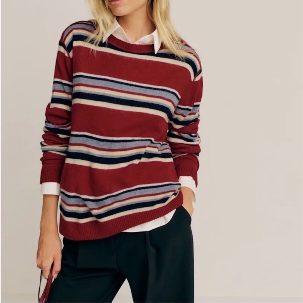 Reformation Cashmere Boyfriend Sweater Red Stripe - Picture 2 of 6